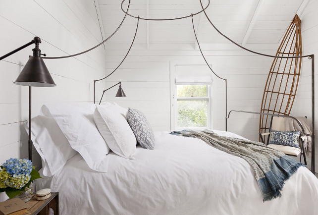 Anthropologie-Italian-Campaign-Canopy-Bed.-Canopy-bed-.-White-bedroom-with-plank-walls-and-iron-canopy-bed-Anthropologie-Italian-Campaign-Canopy-Bed.-Anthropologie-ItalianCampaignCanopyBed-